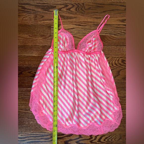 Victoria's Secret; silk top, pink and white stripes, size: medium, lace, jewels - Picture 6 of 7